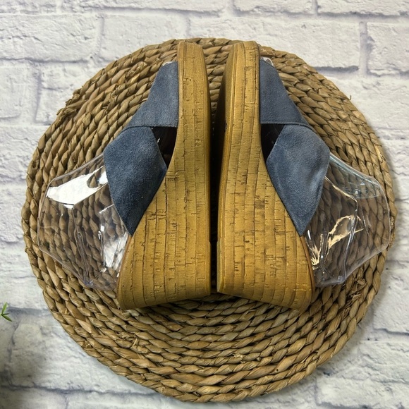 Mila Paoli Blue Suede Wedge Sandals. Open Toe. Made in Italy. Size 8.5 - Picture 2 of 6